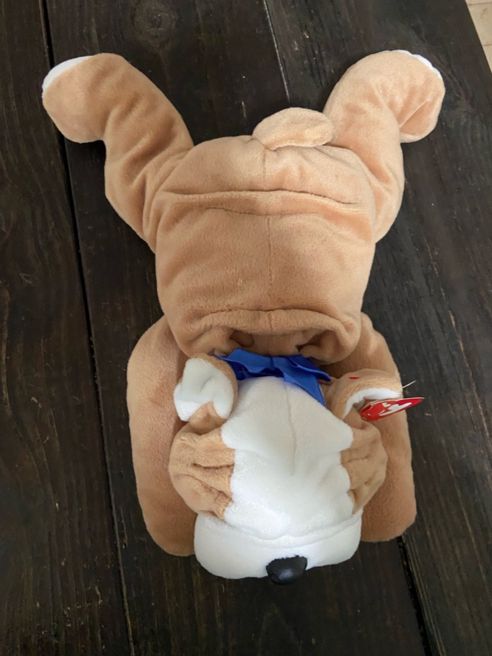 Ty Pillow Pals Collection Bruiser. Tan and White Bulldog Plush with Heart Tag - Picture 2 of 6